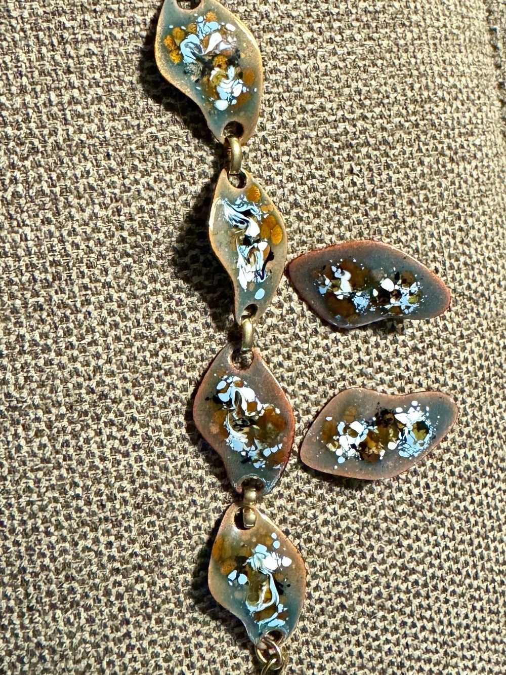 MCM Artisan Splatter Enamel On Copper Organic Teardrop Bracelet & Earrings Set